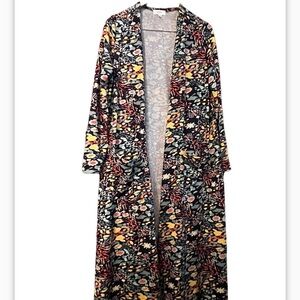 Lularoe Sarah Black Multi-Color Sz Large Floral Long Open Cardigan with Pockets